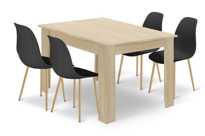 Zestaw Stół 120x80cm Dąb Sonoma + 4 krzesła czarne / nogi naturalne