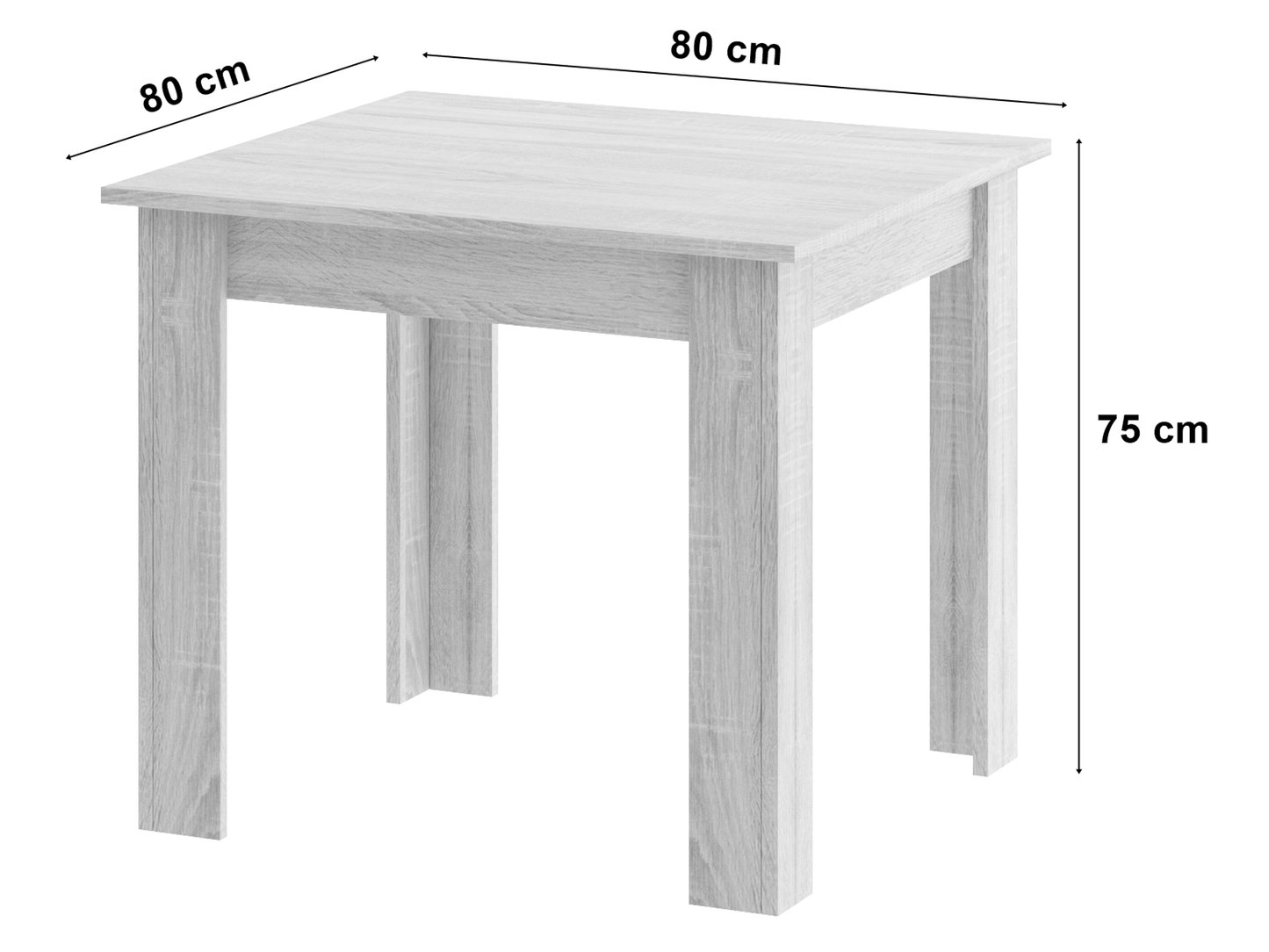 Zestaw Stół 80x80cm Dąb Sonoma + Biały + 4 krzesła szare / nogi naturalne