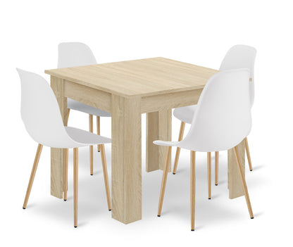 Zestaw Stół 80x80cm Dąb Sonoma + 4 krzesła białe / nogi naturalne