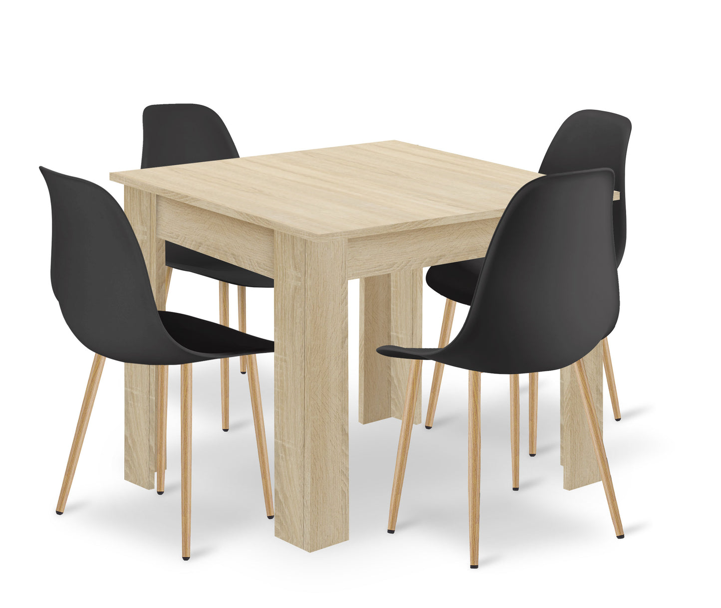 Zestaw Stół 80x80cm Dąb Sonoma + 4 krzesła czarne / nogi naturalne