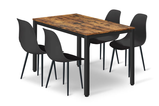 Zestaw Stół 120cm x 60cm - rustykalny / czarne nogi + 4 krzesła czarne / nogi czarne
