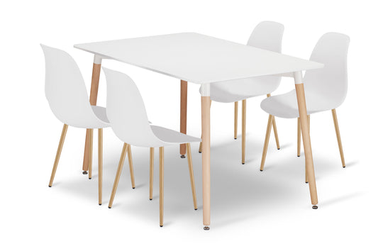 Zestaw Stół 120cm x 80cm - biały + 4 krzesła białe / nogi naturalne