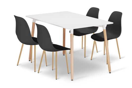 Zestaw Stół 120cm x 80cm - biały + 4 krzesła czarne / nogi naturalne