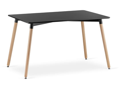 Zestaw Stół  120cm x 80cm - czarny + 4 krzesła czarne / nogi naturalne