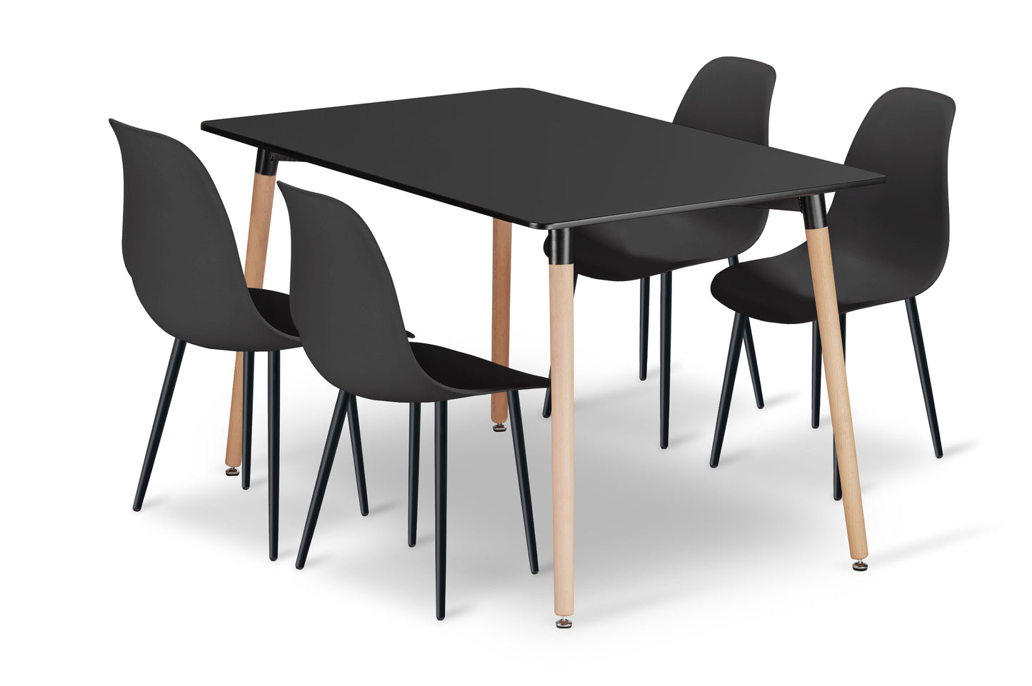 Zestaw Stół 120cm x 80cm - czarny + 4 krzesła czarne / nogi czarne