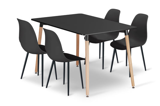 Zestaw Stół 120cm x 80cm - czarny + 4 krzesła czarne / nogi czarne