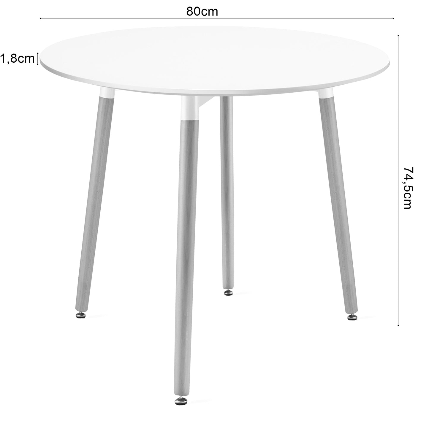 Zestaw Stół Okrągły 80cm - biały / naturalne nogi + 4 krzesła białe / nogi naturalne
