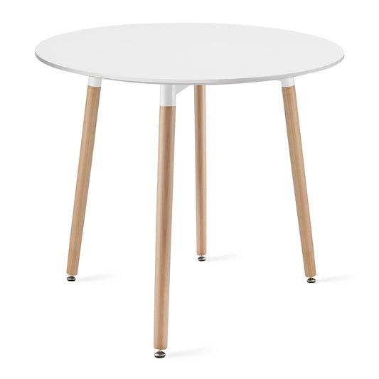 Zestaw Stół Okrągły 80cm - biały / naturalne nogi + 4 krzesła szare / nogi naturalne