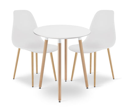 Zestaw Stół Okrągły 60cm - biały / naturalne nogi + 2 krzesła białe / nogi naturalne