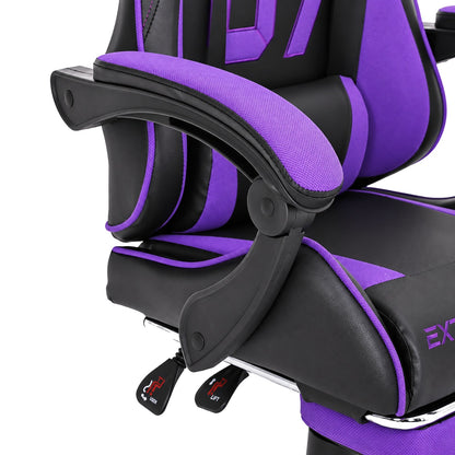 Fotel gamingowy SIGMA 67 Purple z podnóżkiem, regulowanym oparciem i oddychającą tapicerką