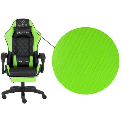 Fotel Gamingowy Carbon Green z Wysuwanym Podnóżkiem i Pikowanym Obiciem