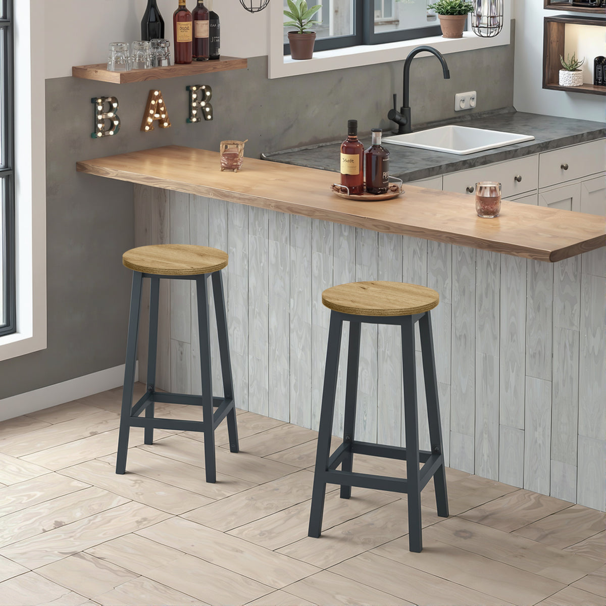 Taboret barowy 65cm - dąb artisan / nogi czarne