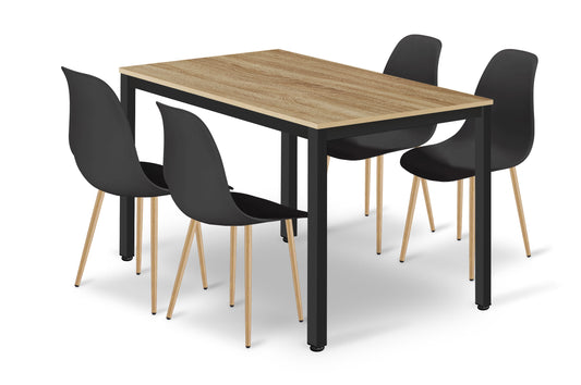 Zestaw Stół 120cm x 60cm - dąb sonoma / czarne nogi + 4 krzesła czarne / nogi naturalne