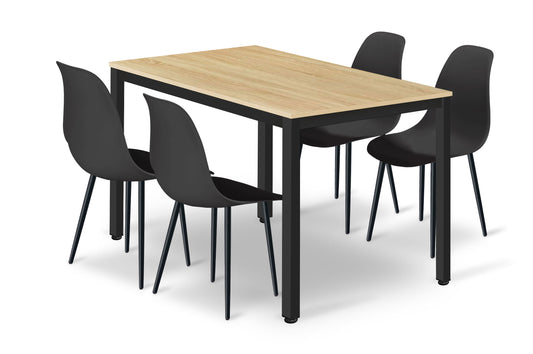 Zestaw Stół 120cm x 60cm - dąb sonoma / czarne nogi + 4 krzesła czarne / nogi czarne