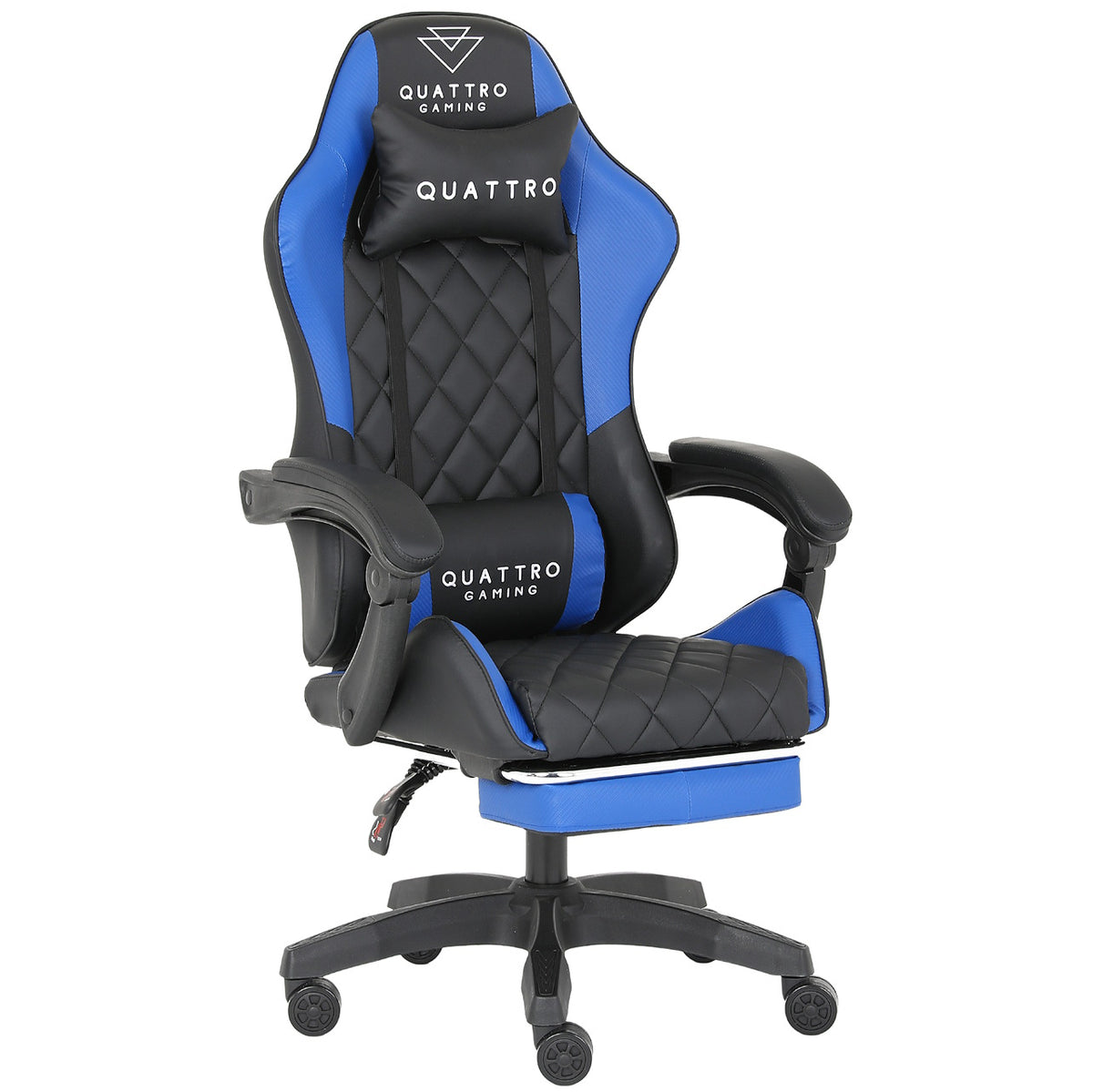 Fotel Gamingowy Carbon Blue z Wysuwanym Podnóżkiem i Pikowanym Obiciem