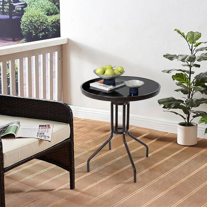 Stolik ogrodowy stół na balkon taras metalowy czarny szklany blat 60 cm