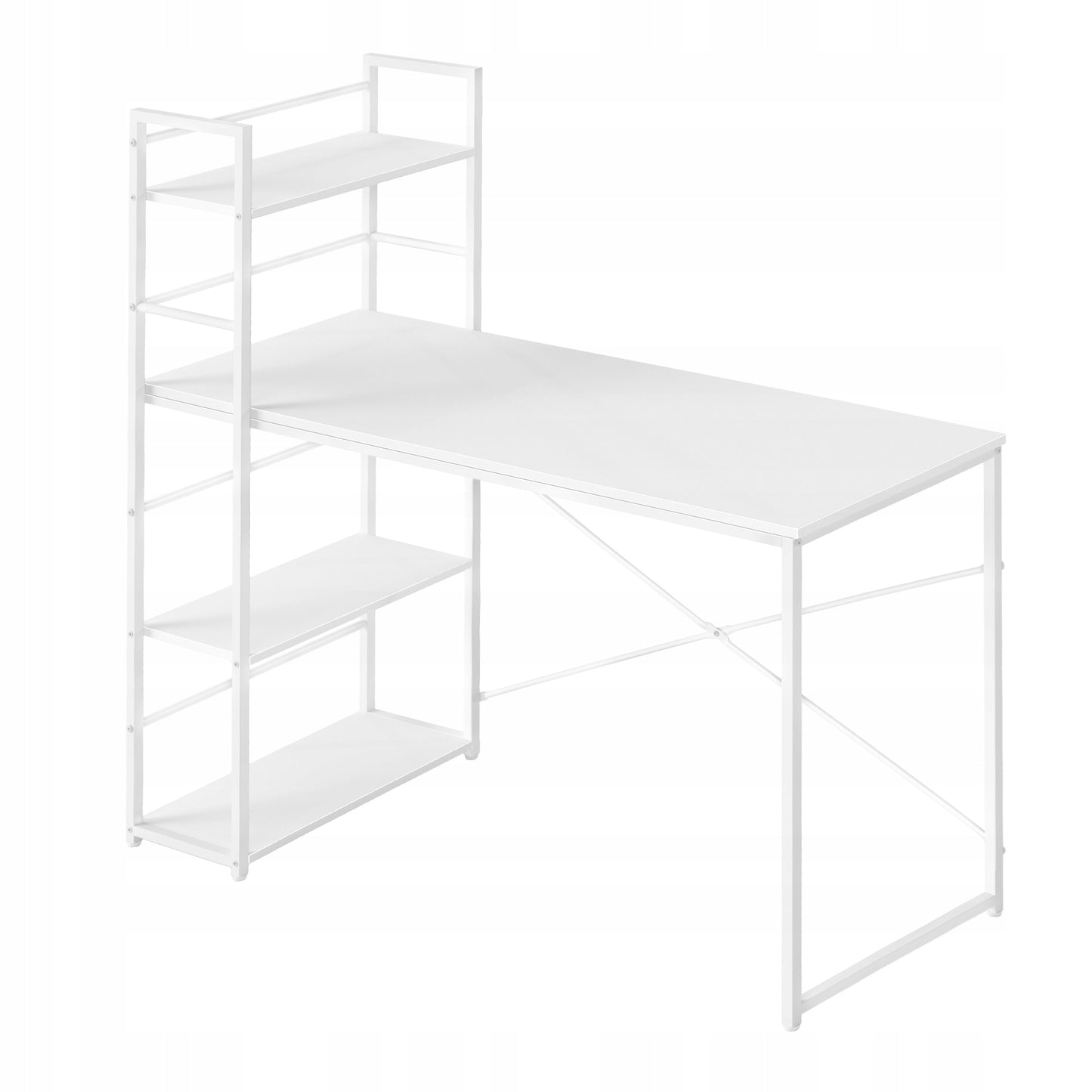 Biurko Komputerowe z półkami 120 cm - białe / nogi białe
