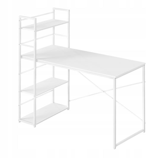 Biurko Komputerowe z półkami 120 cm - białe / nogi białe