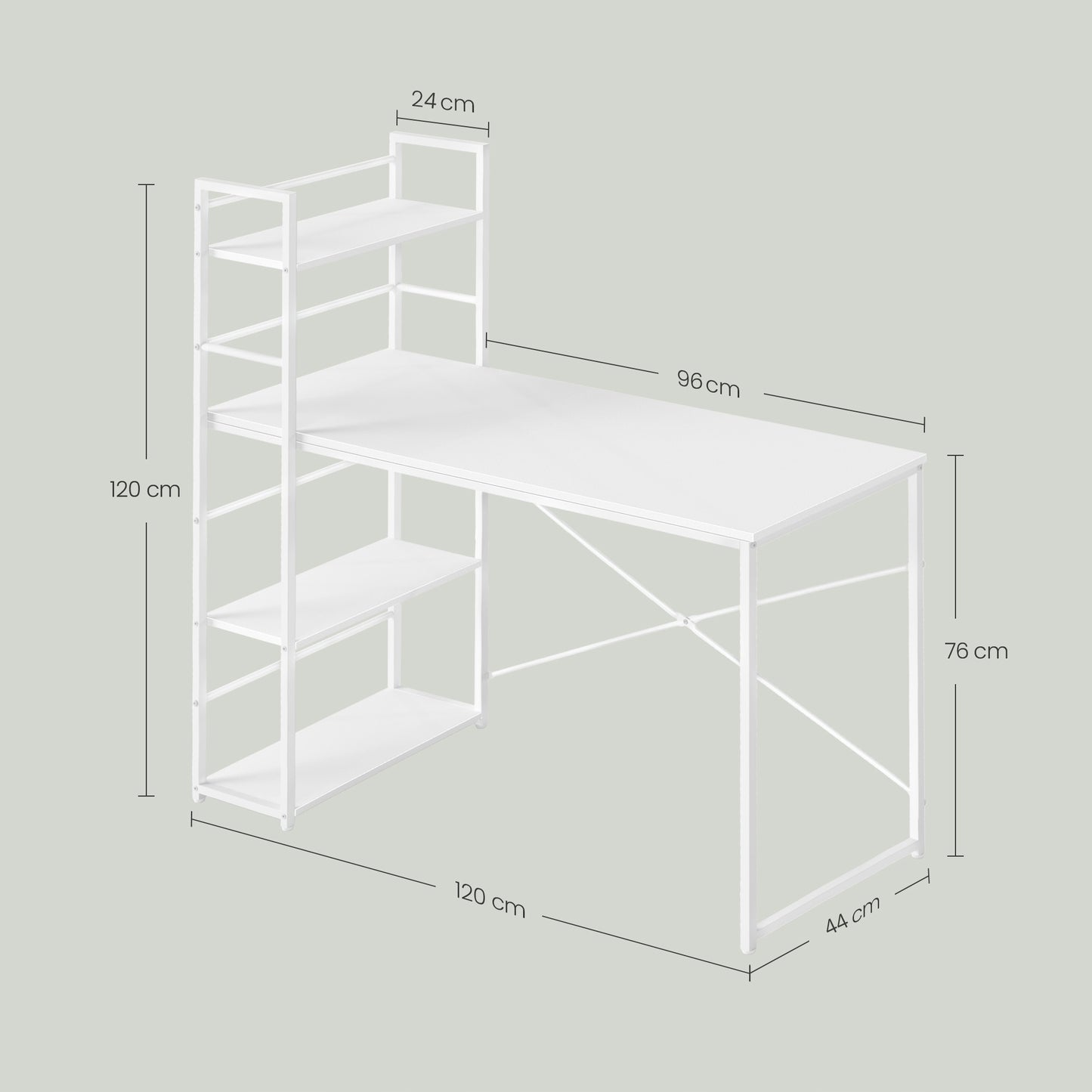 Biurko Komputerowe z półkami 120 cm - białe / nogi białe