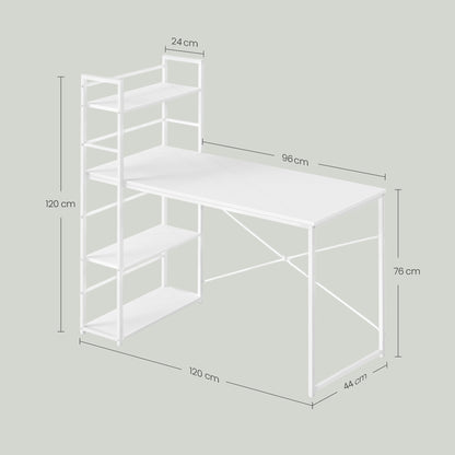 Biurko Komputerowe z półkami 120 cm - białe / nogi białe