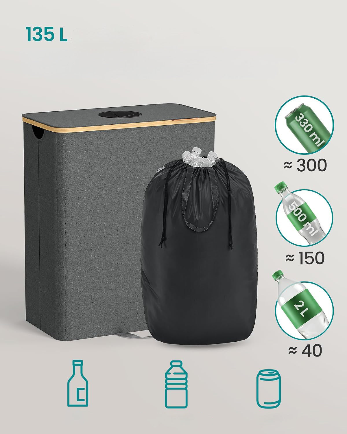 Kosz na butelki 135l wyjmowana torba