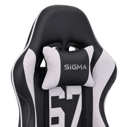 Fotel gamingowy SIGMA 67 Gray z podnóżkiem, regulowanym oparciem i oddychającą tapicerką