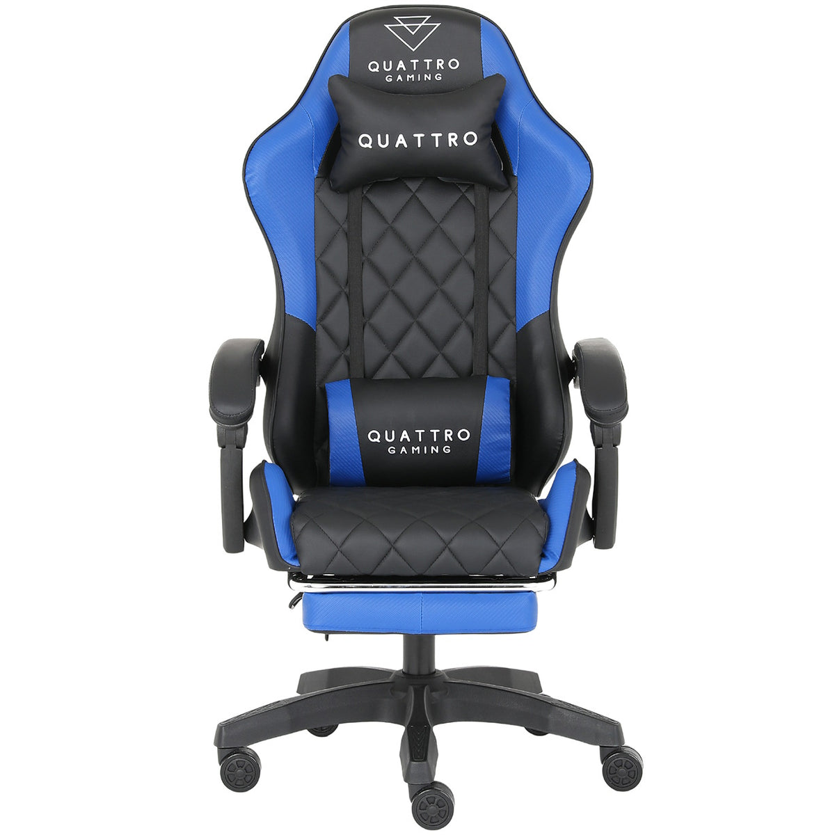 Fotel Gamingowy Carbon Blue z Wysuwanym Podnóżkiem i Pikowanym Obiciem
