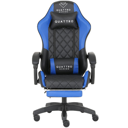 Fotel Gamingowy Carbon Blue z Wysuwanym Podnóżkiem i Pikowanym Obiciem