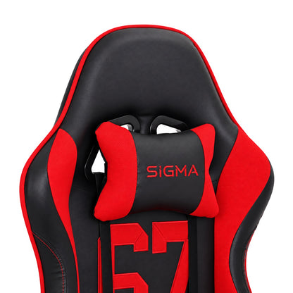 Fotel gamingowy SIGMA 67 Red z podnóżkiem, regulowanym oparciem i oddychającą tapicerką