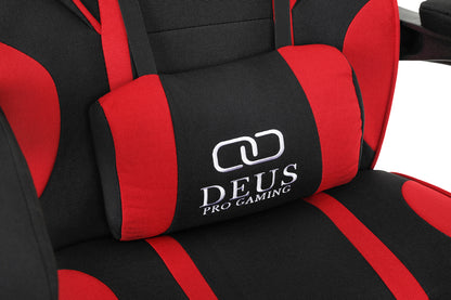Fotel gamingowy dla gracza, materiałowy, z podnóżkiem, czarno-czerwony