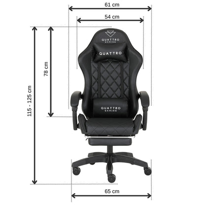 Fotel Gamingowy Carbon Black z Wysuwanym Podnóżkiem i Pikowanym Obiciem