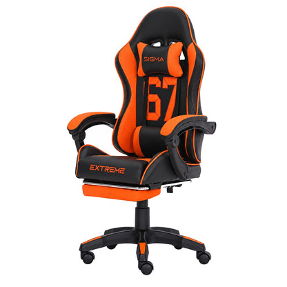 Fotel gamingowy SIGMA 67 Orange z podnóżkiem, regulowanym oparciem i oddychającą tapicerką