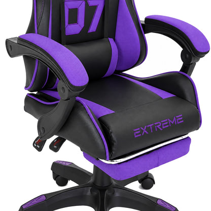 Fotel gamingowy SIGMA 67 Purple z podnóżkiem, regulowanym oparciem i oddychającą tapicerką