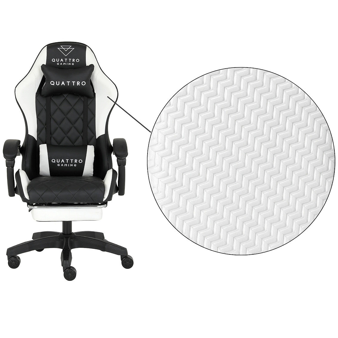 Fotel Gamingowy Carbon White z Wysuwanym Podnóżkiem i Pikowanym Obiciem