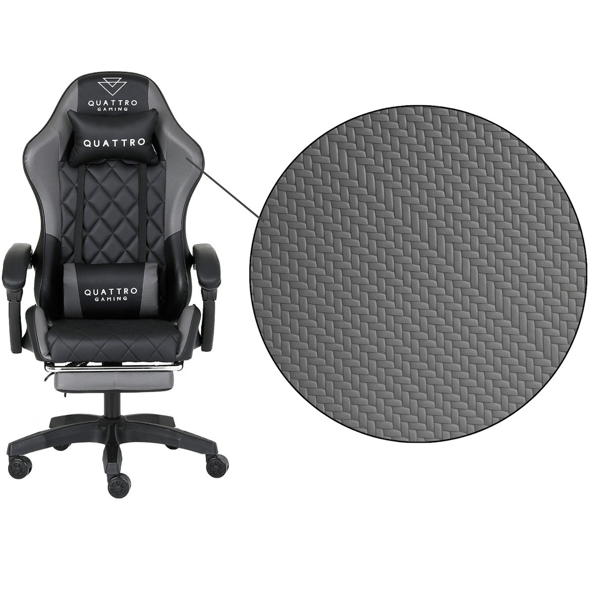 Fotel Gamingowy Carbon Gray z Wysuwanym Podnóżkiem i Pikowanym Obiciem