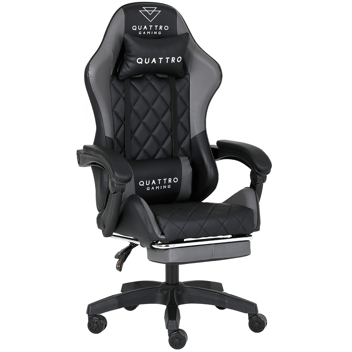 Fotel Gamingowy Carbon Gray z Wysuwanym Podnóżkiem i Pikowanym Obiciem