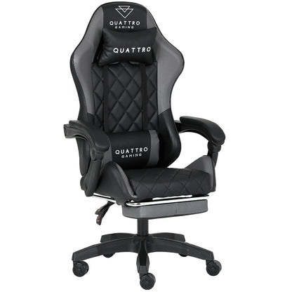 Fotel Gamingowy Carbon Gray z Wysuwanym Podnóżkiem i Pikowanym Obiciem