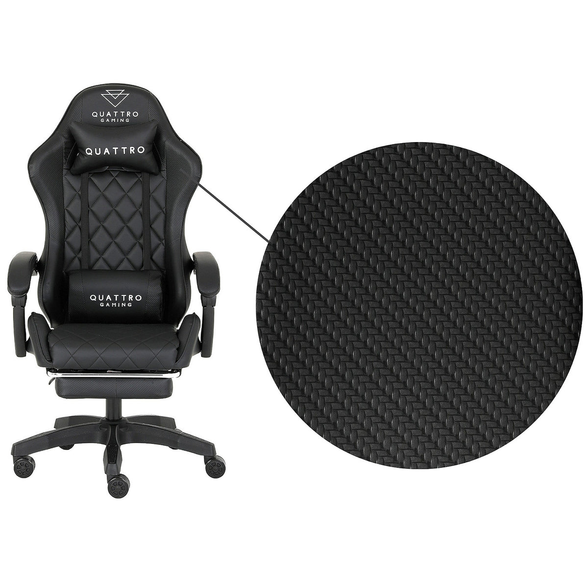 Fotel Gamingowy Carbon Black z Wysuwanym Podnóżkiem i Pikowanym Obiciem