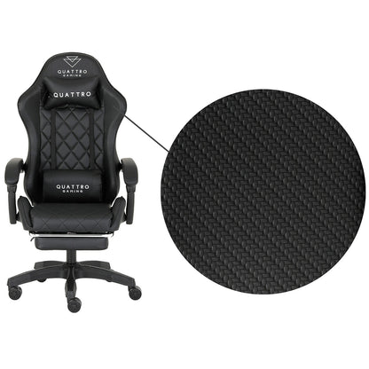 Fotel Gamingowy Carbon Black z Wysuwanym Podnóżkiem i Pikowanym Obiciem