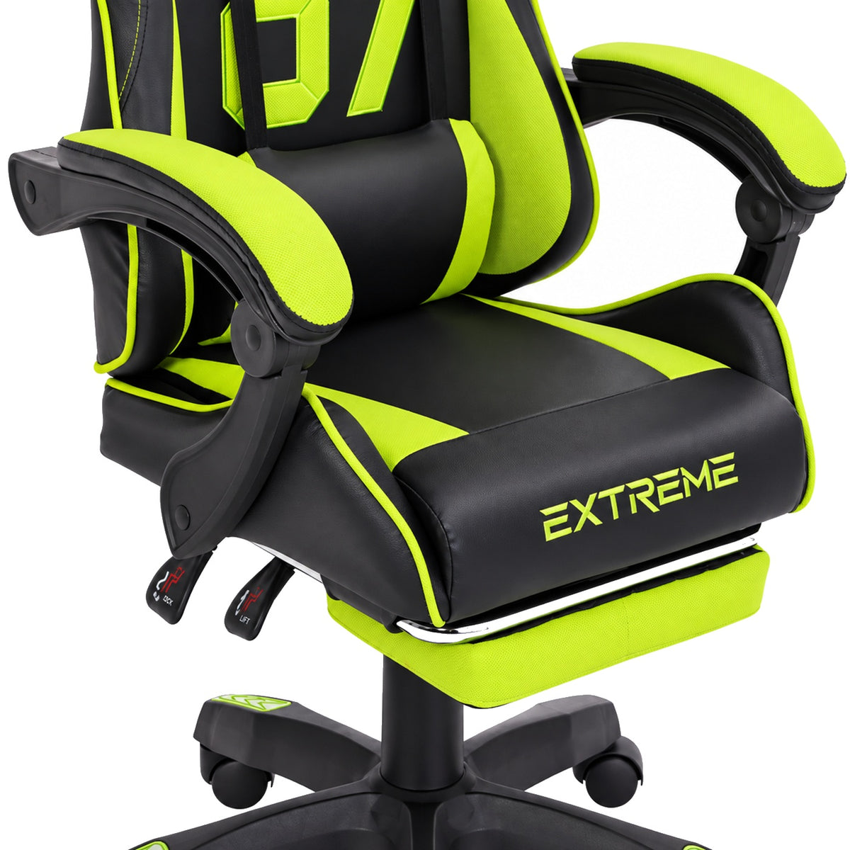 Fotel gamingowy SIGMA 67 Neon Green z podnóżkiem, regulowanym oparciem i oddychającą tapicerką