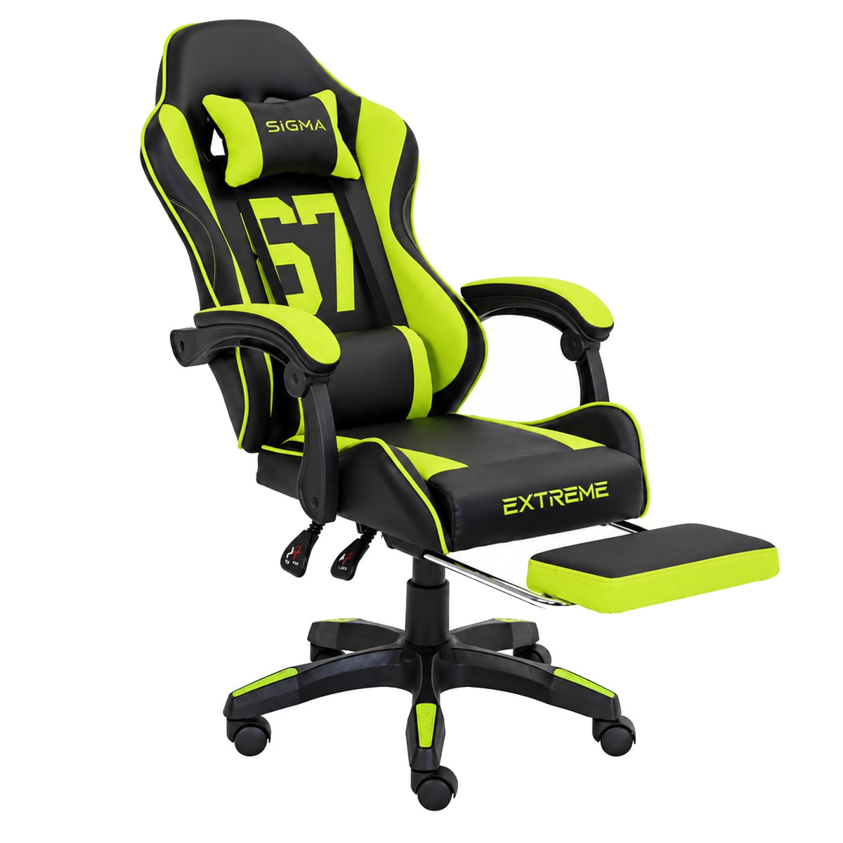 Fotel gamingowy SIGMA 67 Neon Green z podnóżkiem, regulowanym oparciem i oddychającą tapicerką