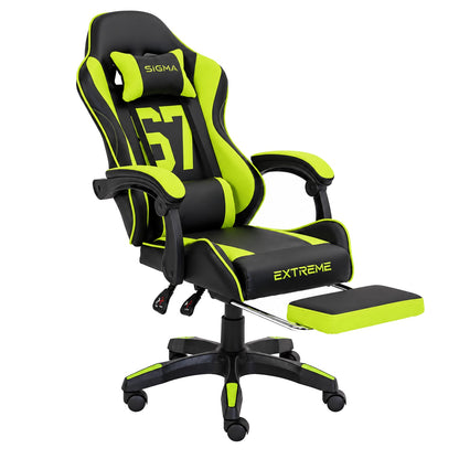 Fotel gamingowy SIGMA 67 Neon Green z podnóżkiem, regulowanym oparciem i oddychającą tapicerką