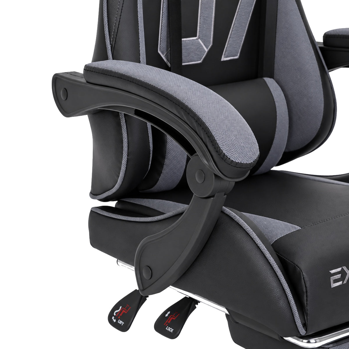 Fotel gamingowy SIGMA 67 Graphite z podnóżkiem, regulowanym oparciem i oddychającą tapicerką