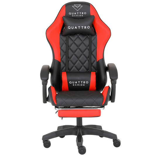 Fotel Gamingowy Carbon Red z Wysuwanym Podnóżkiem i Pikowanym Obiciem