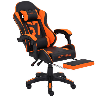 Fotel gamingowy SIGMA 67 Orange z podnóżkiem, regulowanym oparciem i oddychającą tapicerką
