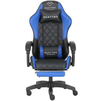 Fotel Gamingowy Carbon Blue z Wysuwanym Podnóżkiem i Pikowanym Obiciem