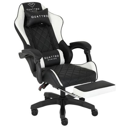 Fotel Gamingowy Carbon White z Wysuwanym Podnóżkiem i Pikowanym Obiciem