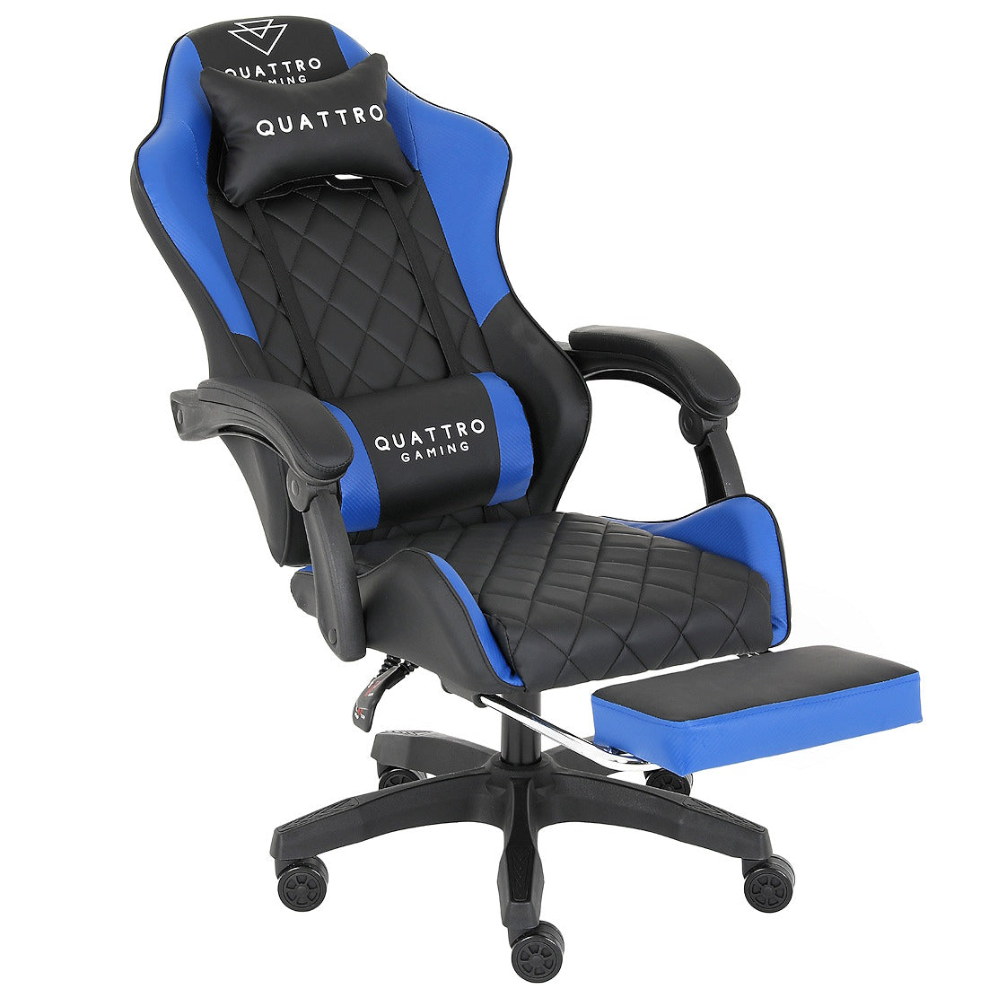 Fotel Gamingowy Carbon Blue z Wysuwanym Podnóżkiem i Pikowanym Obiciem