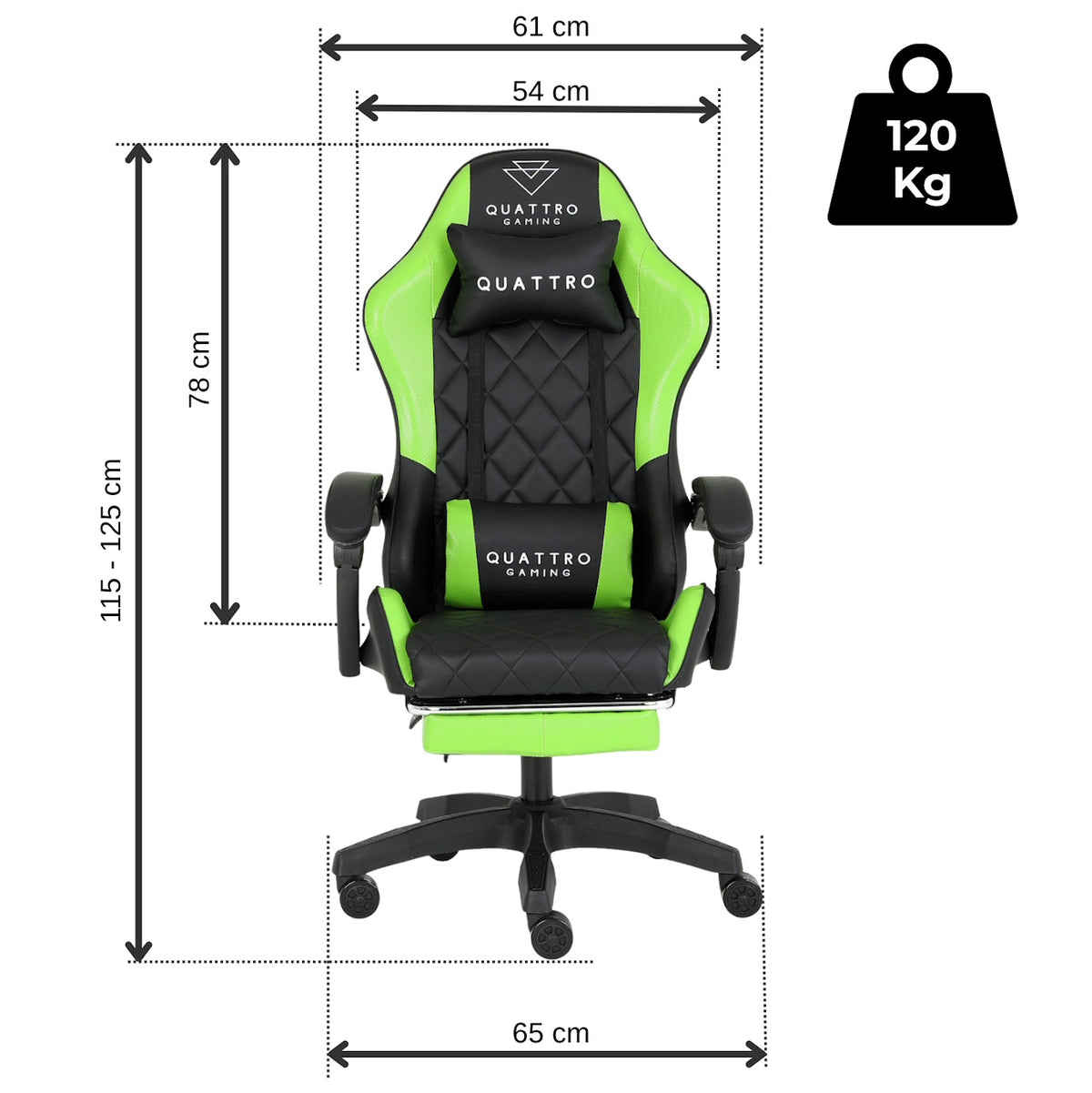 Fotel Gamingowy Carbon Green z Wysuwanym Podnóżkiem i Pikowanym Obiciem