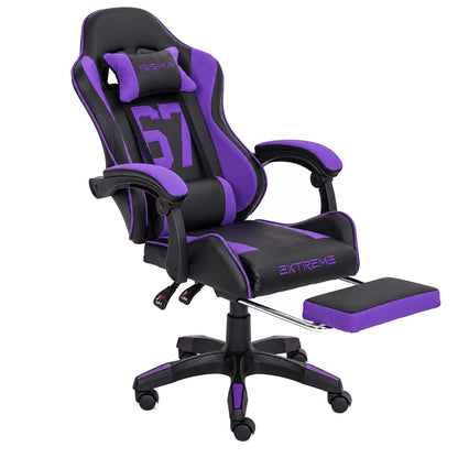 Fotel gamingowy SIGMA 67 Purple z podnóżkiem, regulowanym oparciem i oddychającą tapicerką